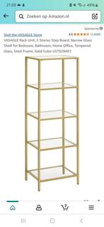 Gouden rek met 5 glazen planken. C?, Ophalen of Verzenden, Zo goed als nieuw