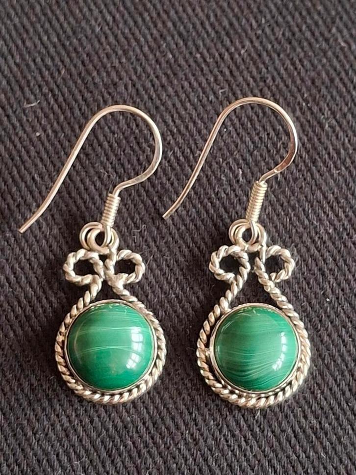 Zilveren oorbellen met Malachiet, Sieraden, Tassen en Uiterlijk, Oorbellen, Nieuw, Zilver, Groen, Verzenden