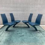 set van vier Rolf Benz 7800 stoelen blauw, Huis en Inrichting, Ophalen, Blauw, Zo goed als nieuw, Metaal