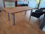 Strakke design eettafel 200x95 cm – massief hout met RVS pot, Ophalen, 50 tot 100 cm, Zo goed als nieuw, Vijf personen of meer
