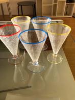 Vintage Glaswerk Set met Kleurrijke Randen, Glas of Glazen, Gebruikt, Ophalen of Verzenden, Glas