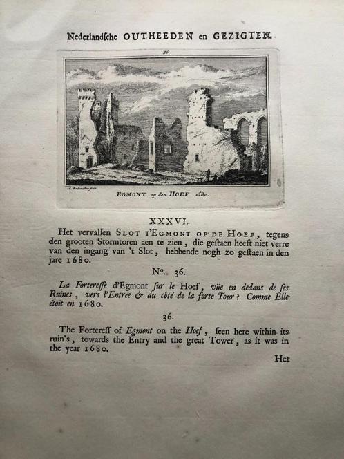 036 / Egmond op de Hoef Kopergravure 1725, Antiek en Kunst, Kunst | Etsen en Gravures, Ophalen of Verzenden