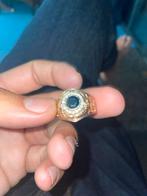 Gouden ring 585 met briljant steen blauw satfir, Sieraden, Tassen en Uiterlijk, Ringen, Ophalen, Gebruikt, 19 tot 20, Dame of Heer