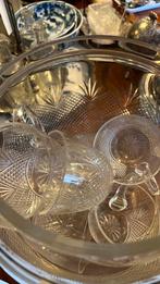 Antiek glazen bowlset waaierslijpsel diamant, Ophalen of Verzenden