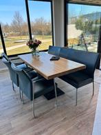 Lederen bank en stoelen inclusief eiken tafel., Huis en Inrichting, Tafels | Eettafels, Ophalen, Vijf personen of meer, Rechthoekig