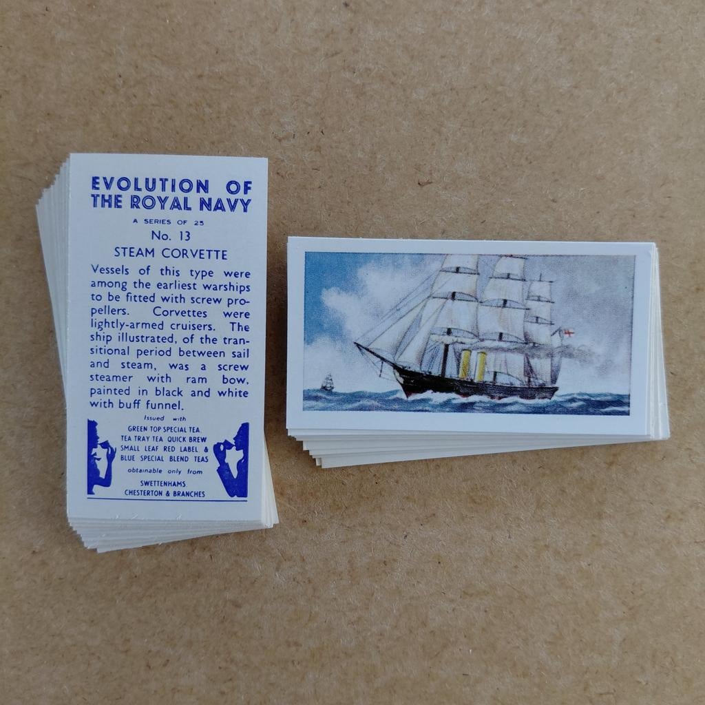 Evolution of the Royal Navy complete set 25 tea cards 1957, Ophalen, Marine, Engeland, Overige typen