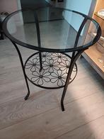Glazen Bijzettafel met Metalen Onderstel, Huis en Inrichting, Tafels | Bijzettafels, Ophalen of Verzenden