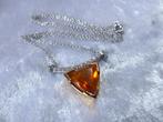 Mooi Fijn 18 Karaat Wit Gouden Ketting - Diamanten en Opaal, Verzenden, Goud, Ketting, Met edelsteen