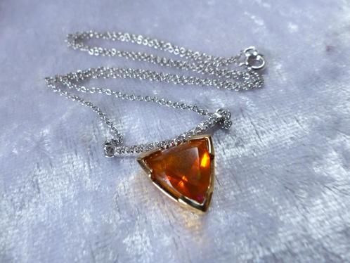 Mooi Fijn 18 Karaat Wit Gouden Ketting - Diamanten en Opaal, Sieraden, Tassen en Uiterlijk, Antieke sieraden, Ketting, Goud, Met edelsteen