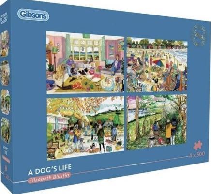 Gibsons - A Dog's Life - 4x500 stukjes, Hobby en Vrije tijd, Denksport en Puzzels, Nieuw, Legpuzzel, 500 t/m 1500 stukjes, Ophalen of Verzenden