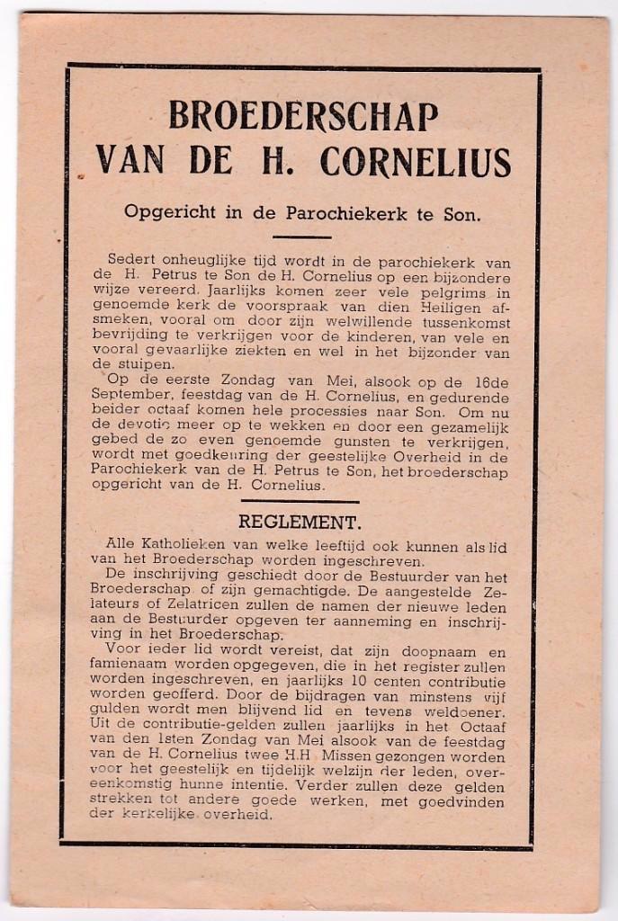 Broederschap van de H. Cornelus opgericht in Son 1907 -, Verzamelen, Religie, Zo goed als nieuw, Christendom | Katholiek, Kaart of Prent