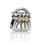 Pandora bedel handtasje met gouden strikje, 1 bedel, Ophalen of Verzenden, Zilver, Pandora