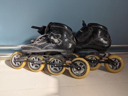 Skeelers Maple carbon maat 47 – met Powerslide 4x100 frame &, Sport en Fitness, Skeelers, Gebruikt, Inline skates 4 wielen, Powerslide