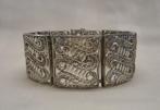 Zilveren prachtige antieke paneel armband nr.1386, Sieraden, Tassen en Uiterlijk, Antieke sieraden, Verzenden, Zilver, Armband