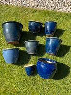 Terracotta bloempotten diverse maten in blauwtinten, Tuin en Terras, Bloempotten, Rond, Ophalen of Verzenden, Zo goed als nieuw