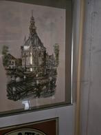 Oude Prent F. Brobbel - Stadsgezicht aan het Water, Antiek en Kunst, Ophalen of Verzenden