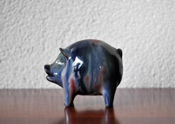 KLEINE Vintage Drip Glazed Spaarpot Spaarvarken Varken 7 cm beschikbaar voor biedingen