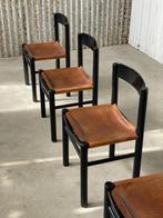 Vintage eetkamerstoelen bruin tuigleer 1960 design, Antiek en Kunst, Ophalen