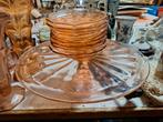 Rose Perglazen Taartset art deco, Antiek en Kunst, Antiek | Glas en Kristal, Ophalen of Verzenden