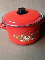 Vintage oranje pan met bloemmotief., Huis en Inrichting, Keuken | Potten en Pannen, Ophalen of Verzenden, Gebruikt, Overige materialen