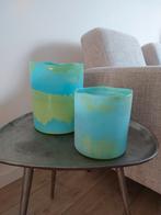 Windlicht Glas aquablauw zeegroen Pomax vaas 2 stuks Nieuw, Minder dan 50 cm, Nieuw, Glas, Ophalen