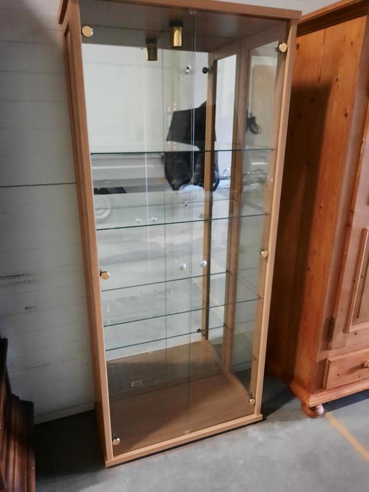 Vitrinekast met 4 glazen schappen, spiegel en verlichting, Huis en Inrichting, Kasten | Vitrinekasten, Gebruikt, 150 tot 200 cm