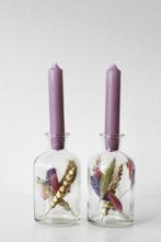 Vaasjes met droogbloemen en kaarsjes – Mauve – 2 stuks, Verzenden, Nieuw