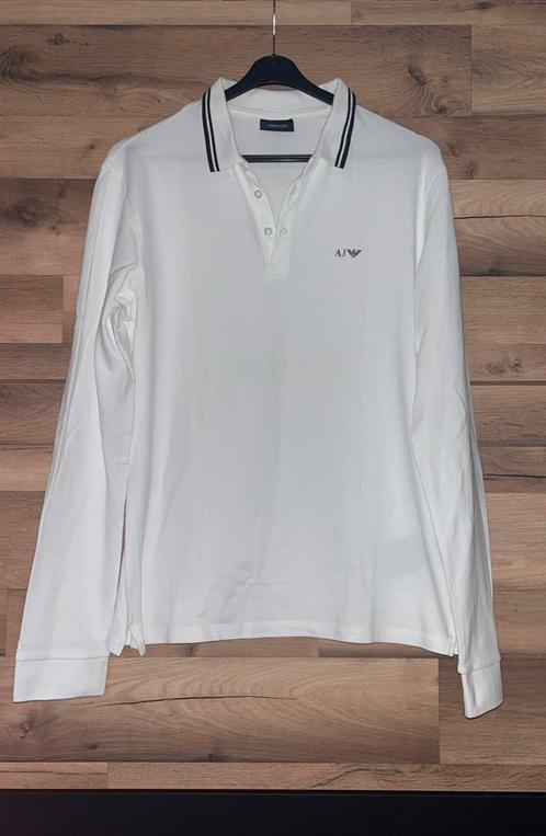 Mooie witte polo met lange mouwen van het merk Armani Jeans., Kleding | Heren, Polo's, Zo goed als nieuw, Maat 56/58 (XL), Wit