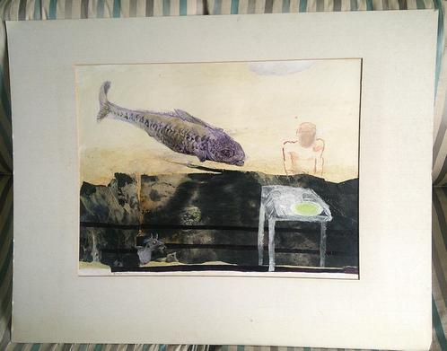 de vis komt eraan (op tafel) - Jan Houwe Kuiper (1928-2017), Antiek en Kunst, Kunst | Schilderijen | Klassiek, Ophalen of Verzenden