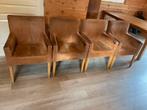 Eetkamerstoelen met armleuning geschuurd leer 4 stuks, Huis en Inrichting, Stoelen, Ophalen, Gebruikt, Bruin, Leer