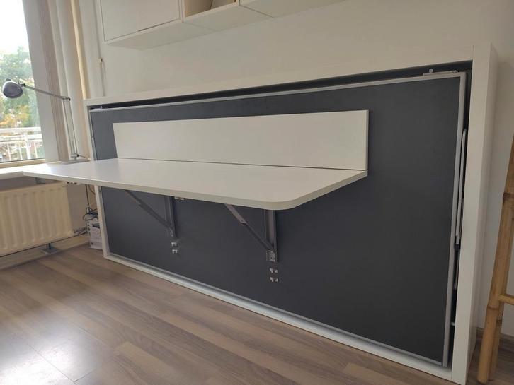 Luxe opklapbed met tafel, Huis en Inrichting, Slaapkamer | Bedden, Zo goed als nieuw, Eenpersoons, 90 cm, Metaal, Ophalen