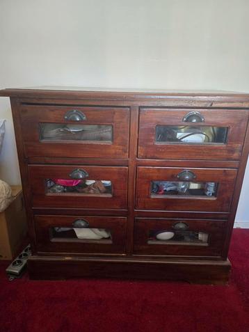 Houten Dressoir met Glazen Lades - ladekast beschikbaar voor biedingen