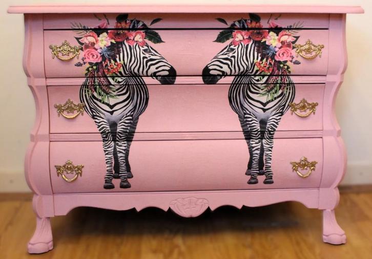 Een roze ladekast buikkastje XXL “Zebra” eclectisch, brocant, Huis en Inrichting, Kasten | Ladekasten, Zo goed als nieuw, Minder dan 100 cm