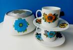 Retro kopjes met bloem en fonduepan/ Royal Italia, Ophalen of Verzenden, Gebruikt, Kop(pen) en/of Schotel(s)