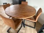 Mango houten eettafel met stalen poten, Huis en Inrichting, Ophalen, Rond, Zo goed als nieuw, Vier personen