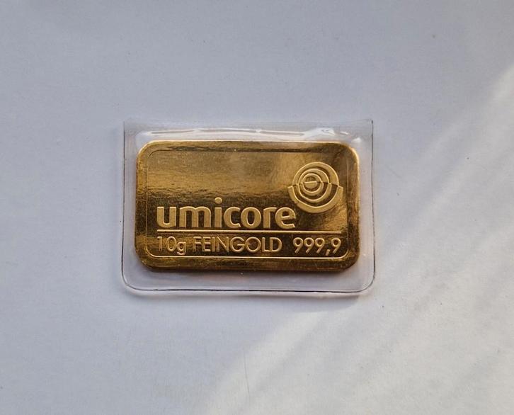 Gouden  umicore 10 gram  baar, Postzegels en Munten, Edelmetalen en Baren, Goud, Ophalen of Verzenden