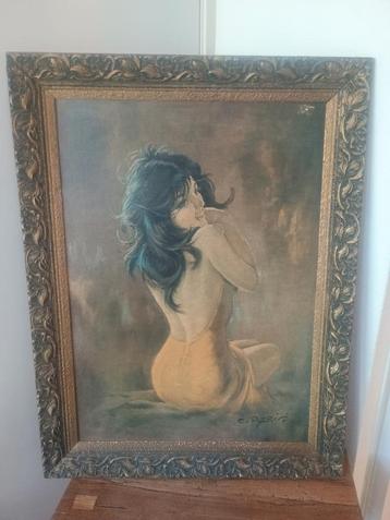 Groot retro schilderij met dame beschikbaar voor biedingen