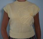 Dames gebreide mouwloze top met een decoratief bloemmotief, Verzenden, Geel, Zo goed als nieuw, Zonder mouw
