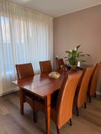 Kersenhouten eettafel met 6 leren stoelen, Gebruikt, 200 cm of meer, Kersenhout, Vier personen