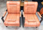 Te koop z.g.a.n set van 2 leren fauteuils, Ophalen, Minder dan 75 cm, Vintage, Zo goed als nieuw
