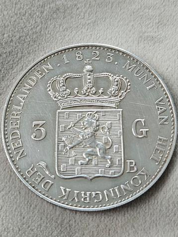 Zeldzame 3 gulden 1823 zilver beschikbaar voor biedingen