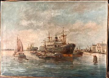 Schepen in de haven, gesigneerd beschikbaar voor biedingen