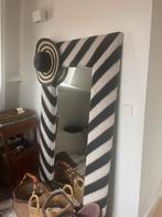 Grote zwart/witte passpiegel / stof / eclectisch, Huis en Inrichting, Woonaccessoires | Spiegels, Ophalen of Verzenden, Zo goed als nieuw