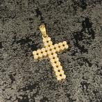 14k gouden kruis hanger met steentjes, Goud, Ophalen of Verzenden, Zo goed als nieuw, Kruis of Symbool