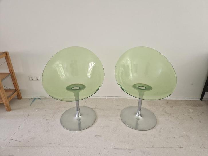 Twee Philippe Starck stoelen voor Kartell, type Eros, Huis en Inrichting, Stoelen, Gebruikt, Twee, Kunststof, Metaal, Overige kleuren