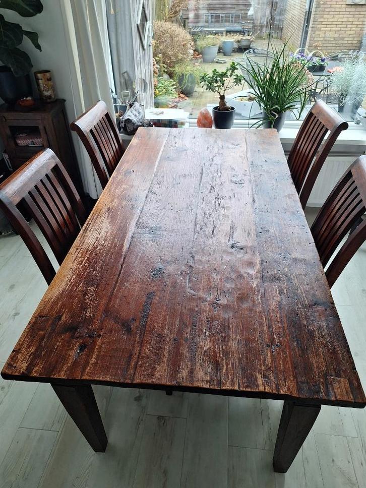 Teakhouten eetkamertafel met stoelen en salontafel, Huis en Inrichting, Tafels | Eettafels, Gebruikt, 50 tot 100 cm, 150 tot 200 cm