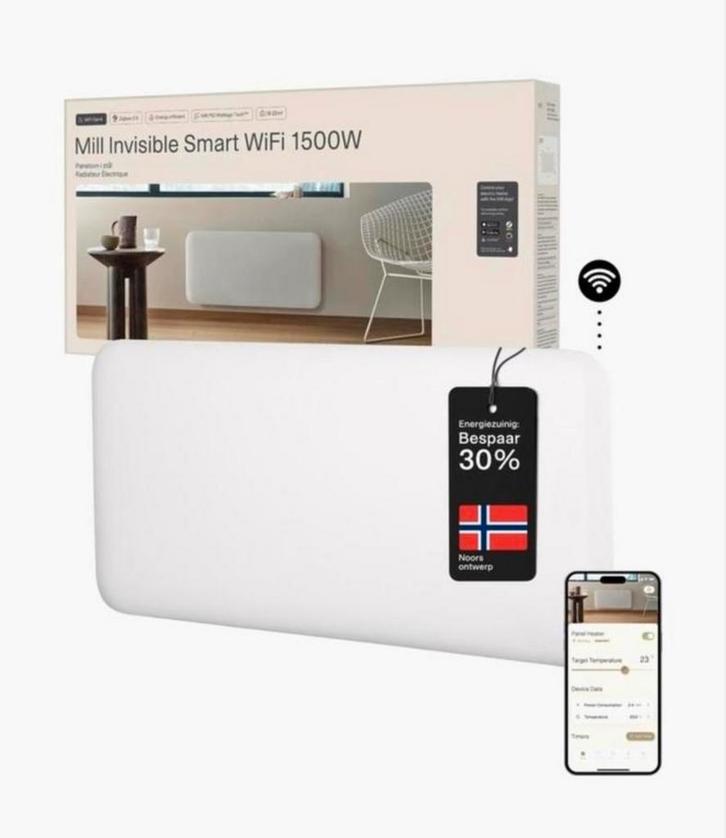 Mill Steel WiFi Paneelverwarming 1500W - App gecontroleerd, Doe-het-zelf en Verbouw, Verwarming en Radiatoren, Nieuw, Kachel, 800 watt of meer