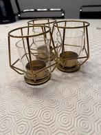 Gouden Kandelaar voor Drie Kaarsen, Ophalen, Zo goed als nieuw, Metaal, Kandelaar