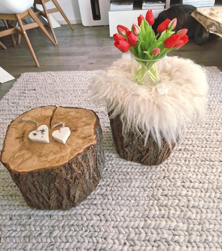 Boomstamtafeltjes - Set van 2, Huis en Inrichting, Tafels | Bijzettafels, Nieuw, Rond, Minder dan 45 cm, Minder dan 55 cm, Hout