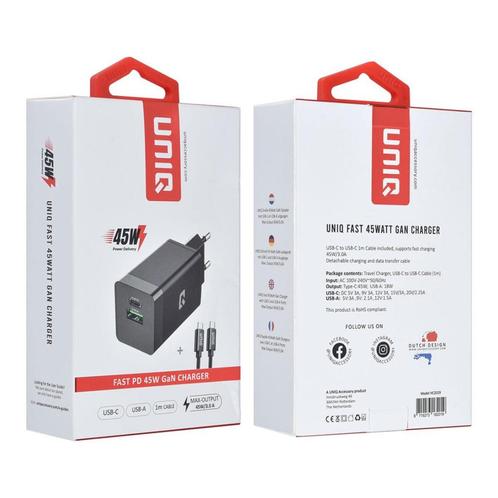 UniQ iPhone oplader Gan2 45W PD technologie Thuislader Set, Telecommunicatie, Mobiele telefoons | Telefoon-opladers, Nieuw, Apple iPhone